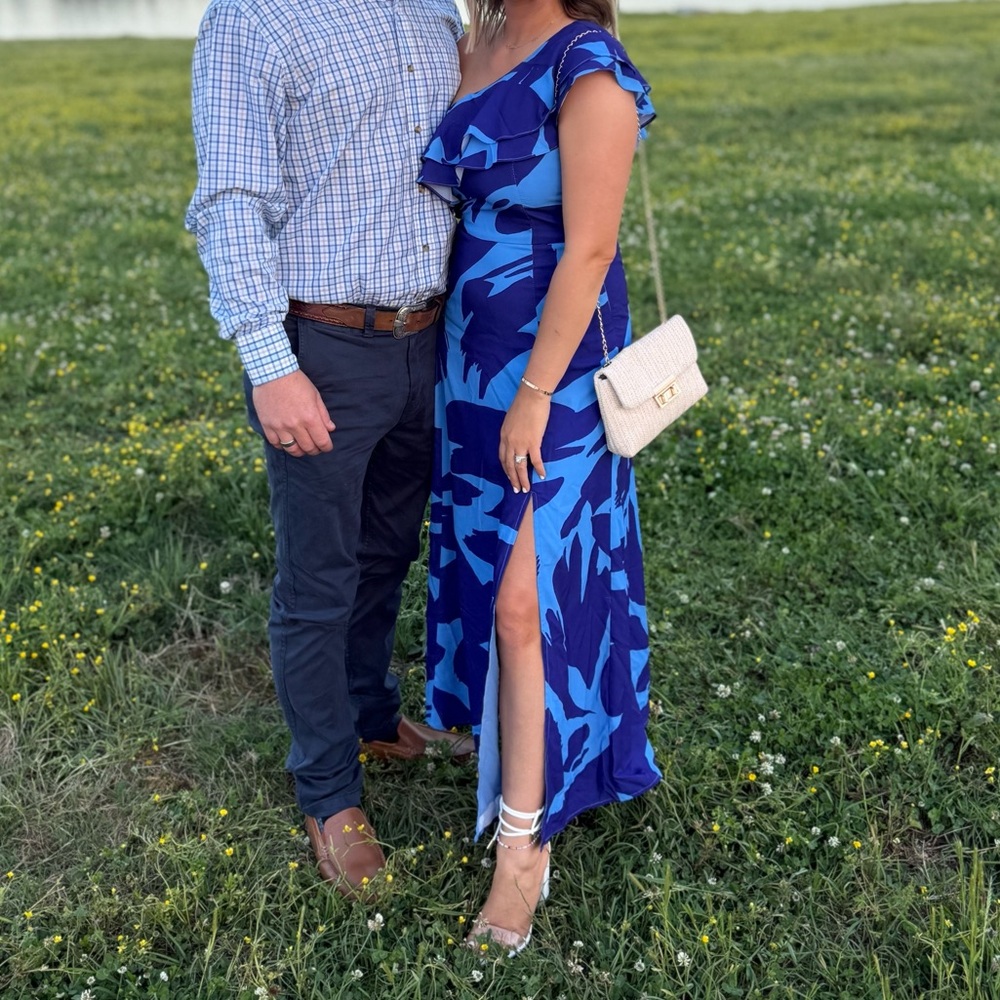 Blue One-Shoulder Ruffle Dress